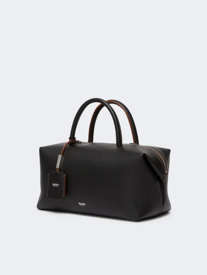 Sac bolero moyen en cuir naturel, noir