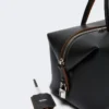 Sac bolero moyen en cuir naturel, noir