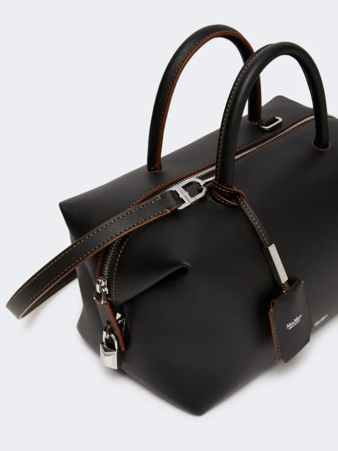 Sac bolero moyen en cuir naturel, noir
