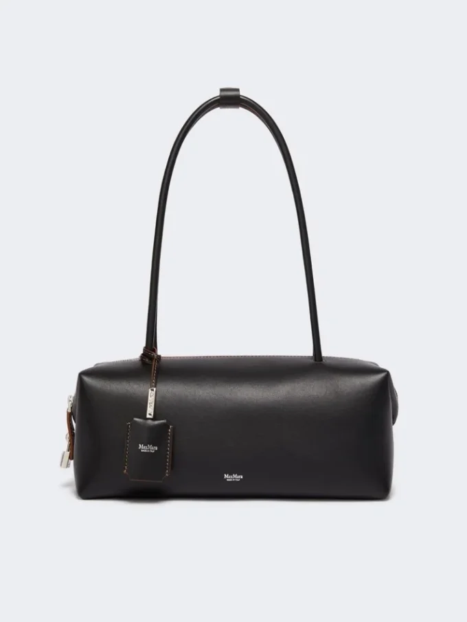 Sac bowler en cuir naturel, noir Sac bowler en cuir naturel, noir