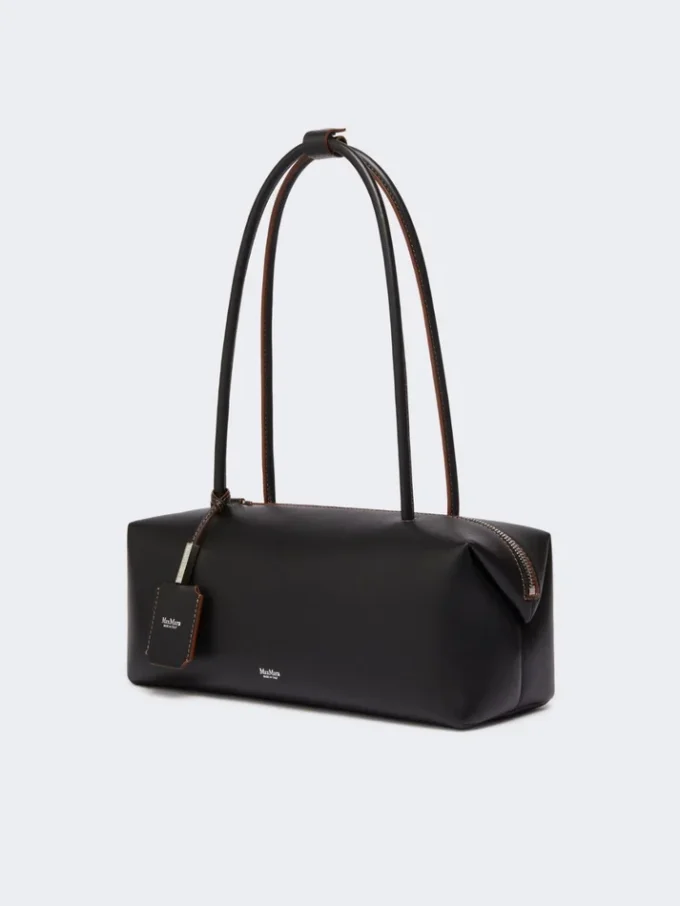 Sac bowler en cuir naturel, noir Sac bowler en cuir naturel, noir