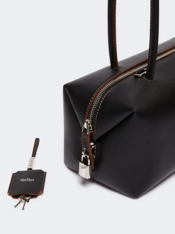 Sac bowler en cuir naturel, noir Sac bowler en cuir naturel, noir
