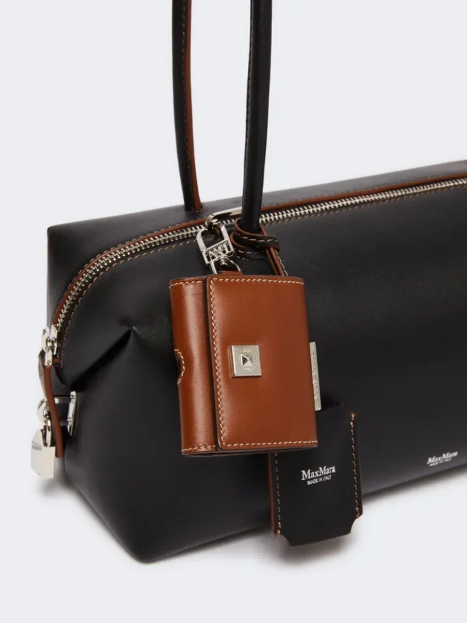 Sac bowler en cuir naturel, noir Sac bowler en cuir naturel, noir
