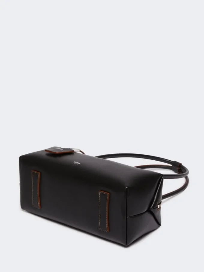 Sac bowler en cuir naturel, noir Sac bowler en cuir naturel, noir