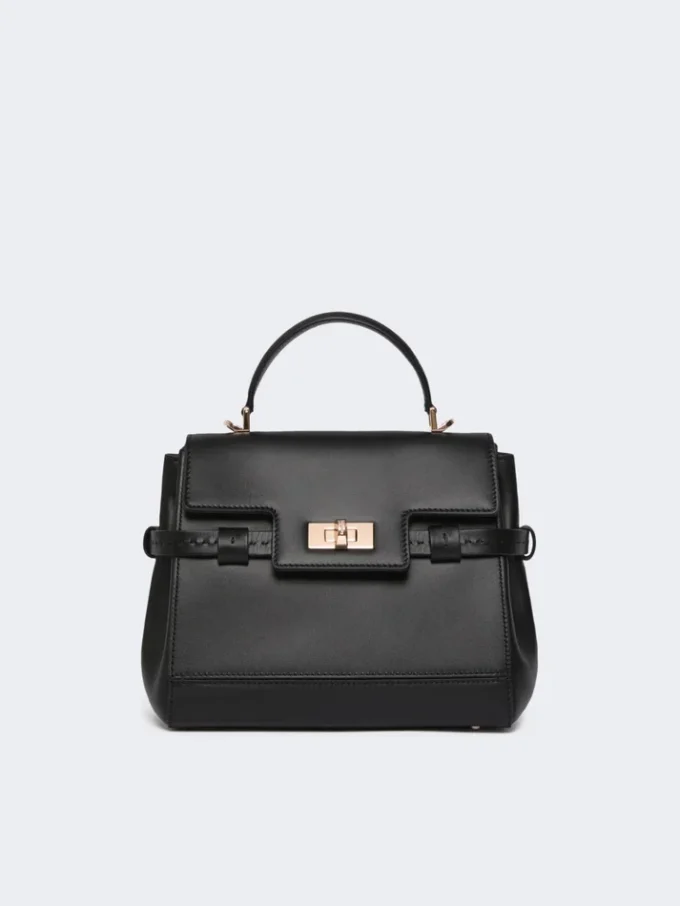 Sac à main en cuir lisse, noir Sac à main en cuir lisse, noir