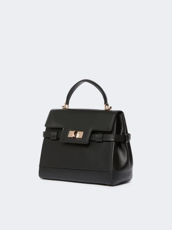 Sac à main en cuir lisse, noir Sac à main en cuir lisse, noir