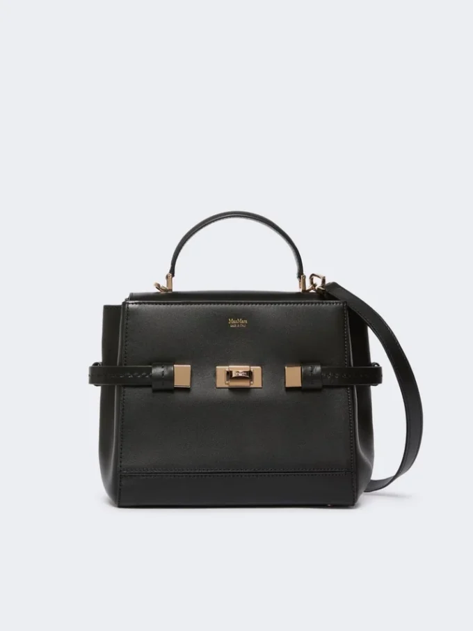 Sac à main en cuir lisse, noir Sac à main en cuir lisse, noir