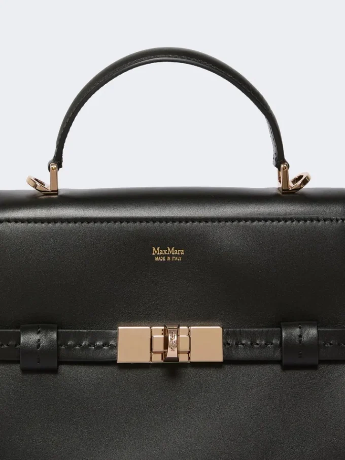 Sac à main en cuir lisse, noir Sac à main en cuir lisse, noir