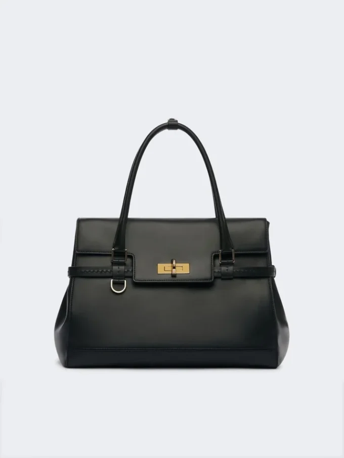 Sac à main en cuir naturel, noir Sac à main en cuir naturel, noir
