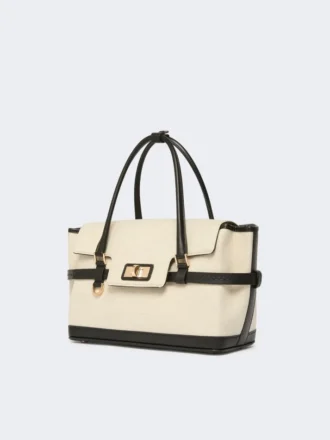 Sac à main en toile à chevrons et cuir, couleur ice