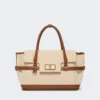 Sac à main en toile de coton et cuir, couleur poudre Sac à main en toile de coton et cuir, couleur poudre