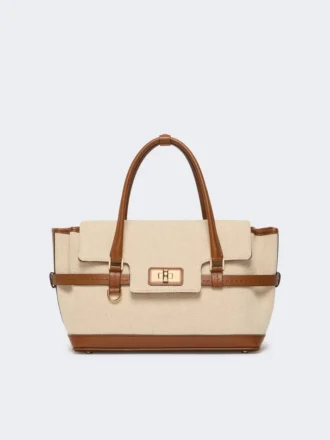 Sac à main en toile de coton et cuir, couleur poudre