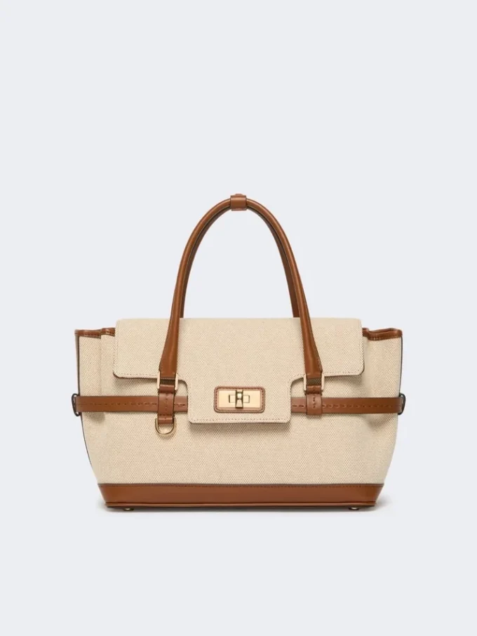 Sac à main en toile de coton et cuir, couleur poudre Sac à main en toile de coton et cuir, couleur poudre