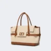 Sac à main en toile de coton et cuir, couleur poudre Sac à main en toile de coton et cuir, couleur poudre