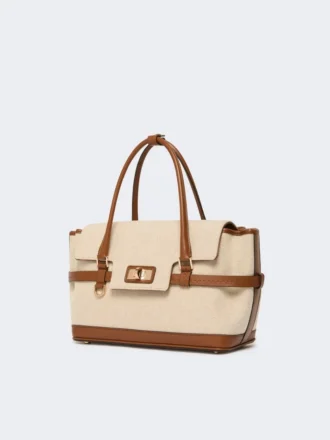 Sac à main en toile de coton et cuir, couleur poudre