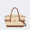 Sac à main en toile de coton et cuir, couleur poudre Sac à main en toile de coton et cuir, couleur poudre