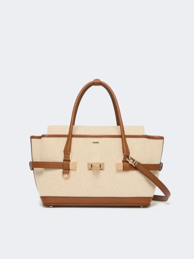 Sac à main en toile de coton et cuir, couleur poudre Sac à main en toile de coton et cuir, couleur poudre