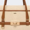 Sac à main en toile de coton et cuir, couleur poudre Sac à main en toile de coton et cuir, couleur poudre