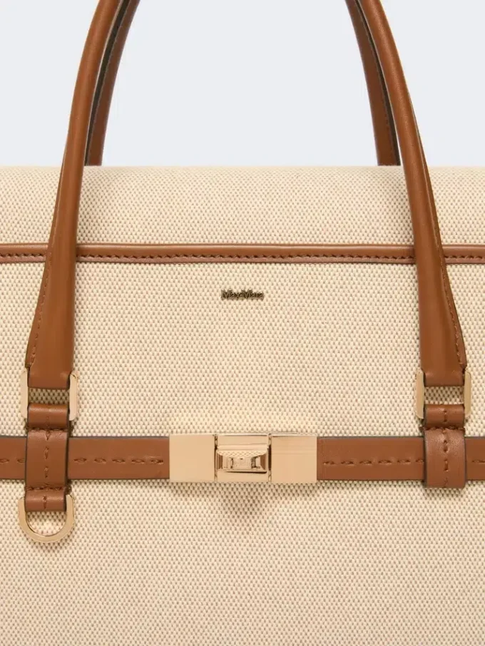 Sac à main en toile de coton et cuir, couleur poudre Sac à main en toile de coton et cuir, couleur poudre