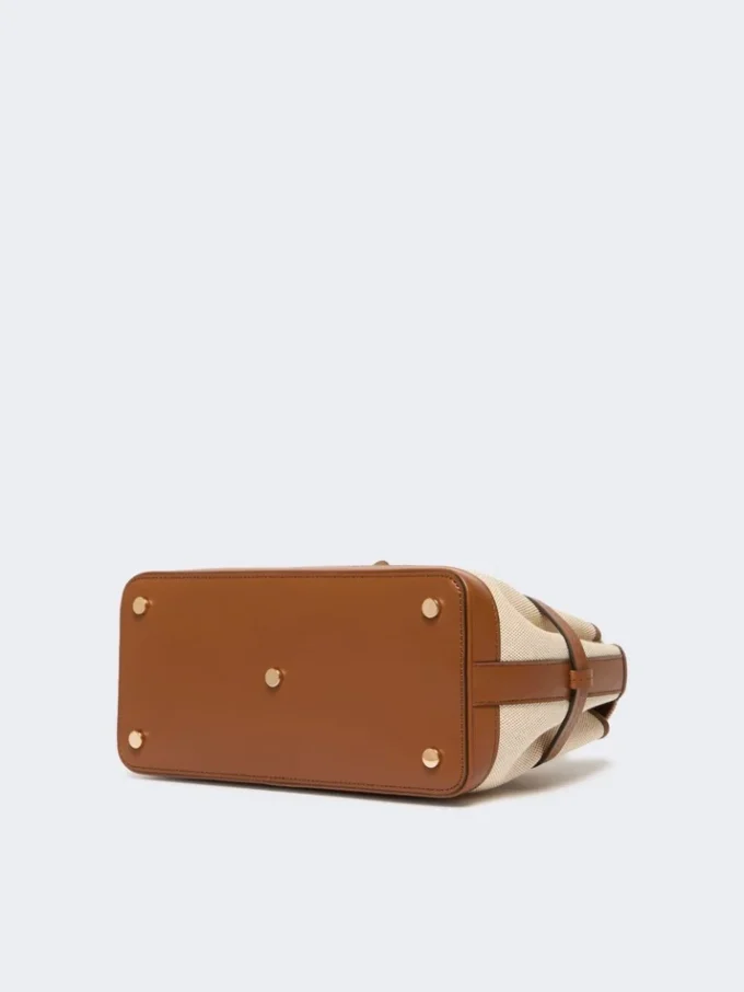 Sac à main en toile de coton et cuir, couleur poudre Sac à main en toile de coton et cuir, couleur poudre