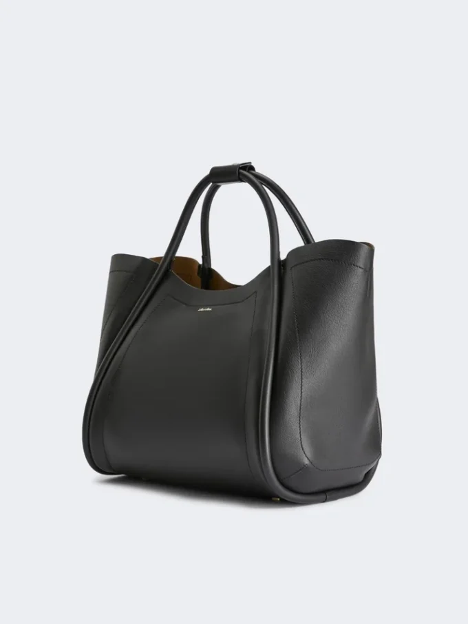 Sac marin en cuir de taille moyenne, noir