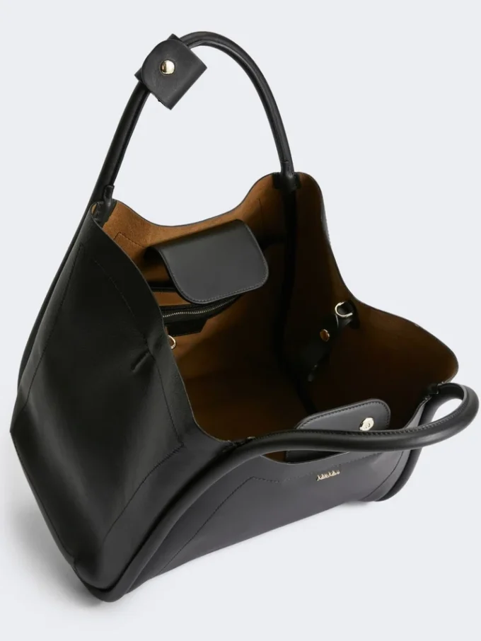 Sac marin en cuir de taille moyenne, noir