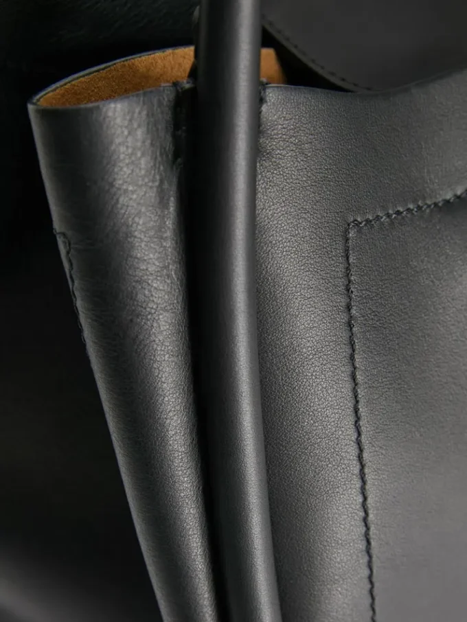 Sac marin en cuir de taille moyenne, noir