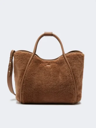 Sac marin moyen en tissu teddy, couleur camel