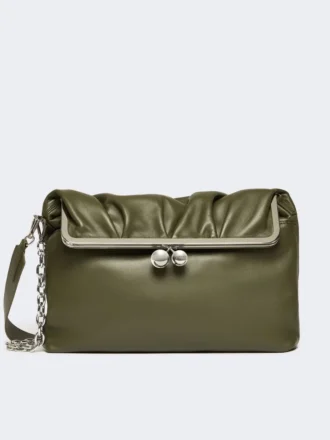 Sac Pasticcino enveloppe en cuir nappa brillant, vert foncé