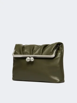 Sac Pasticcino enveloppe en cuir nappa brillant, vert foncé