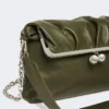Sac Pasticcino enveloppe en cuir nappa brillant, vert foncé