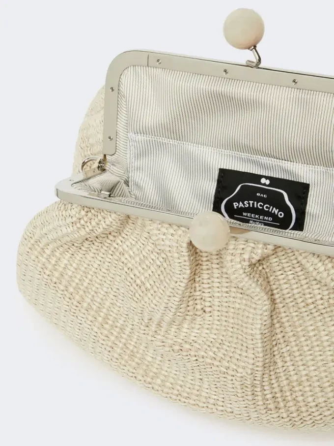 Sac Pasticcino moyen effet raphia, couleur tourterelle Sac Pasticcino moyen effet raphia, couleur tourterelle