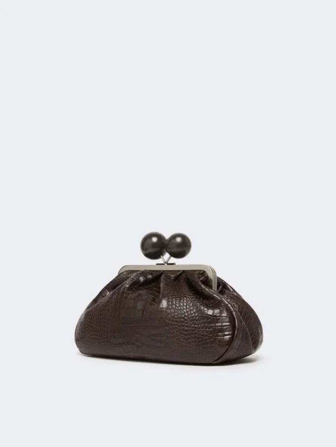 Sac Pasticcino moyen en cuir imprimé crocodile, marron foncé