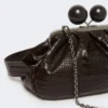 Sac Pasticcino moyen en cuir imprimé crocodile, marron foncé