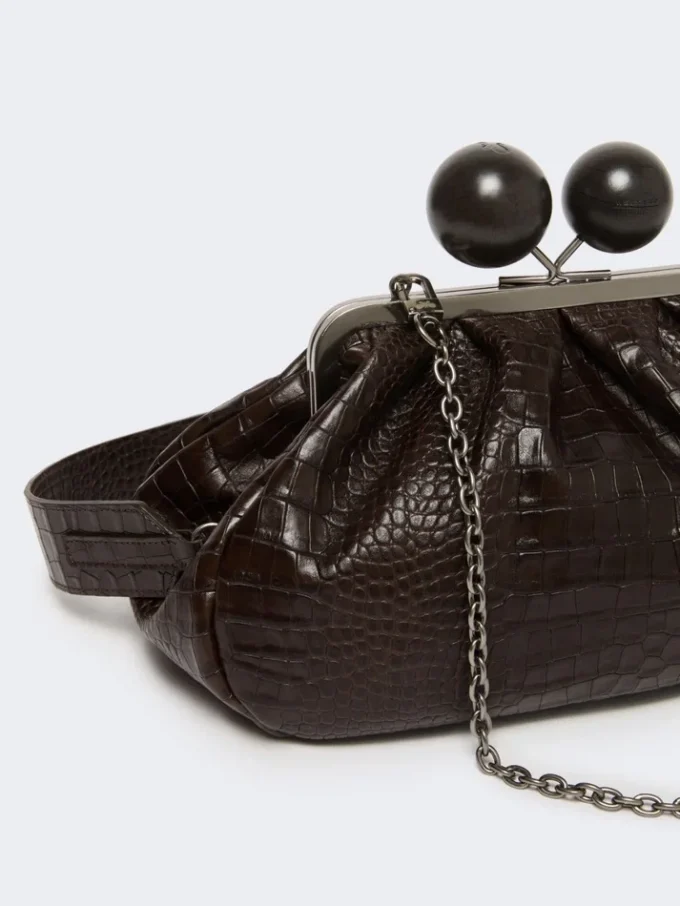Sac Pasticcino moyen en cuir imprimé crocodile, marron foncé