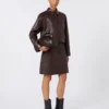 Sac Pasticcino moyen en cuir imprimé crocodile, marron foncé