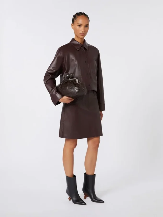 Sac Pasticcino moyen en cuir imprimé crocodile, marron foncé