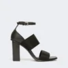 Sandales en cuir de veau et sangles élastiques, noires