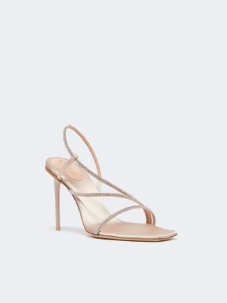 Sandales en satin et cristaux, couleur nude