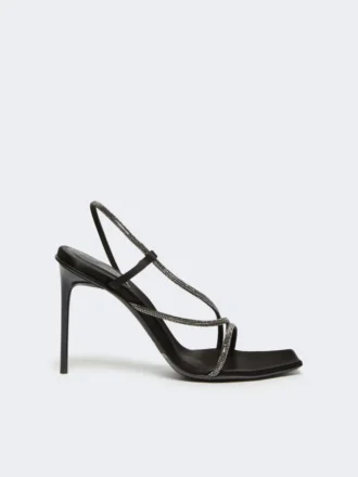 Sandales en satin et cristaux, noires
