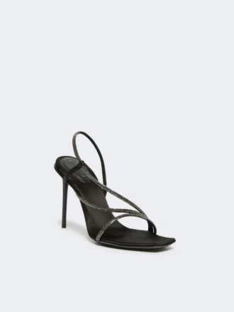 Sandales en satin et cristaux, noires