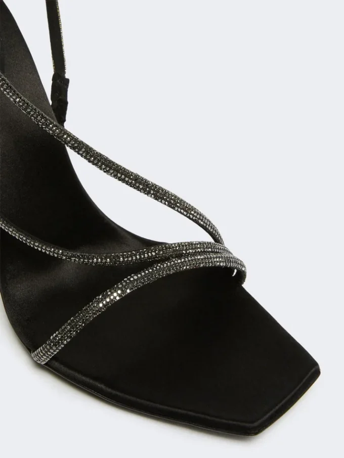 Sandales en satin et cristaux, noires