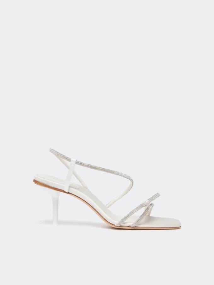 Sandales en satin et strass, ivoire
