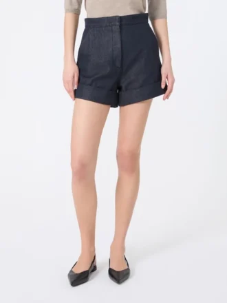 Short en coton effet denim, bleu nuit