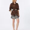 Chemise imprimée en coton et lin, marron