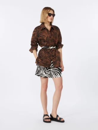 Short en coton et lin imprimé, noir