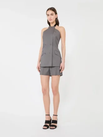 Short en gabardine de laine, gris moyen