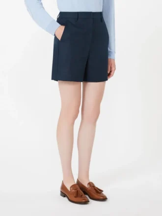 Short en lin tissé natté, bleu nuit