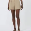 Short en satin de coton stretch, kaki