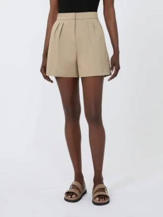 Short en satin de coton stretch, kaki